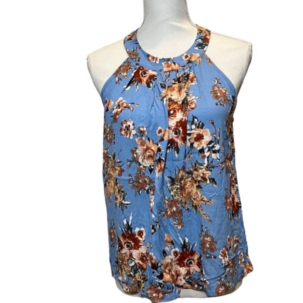 Altar'd State Sleeveless Blue Floral Top High Neck Back Zip Size Small